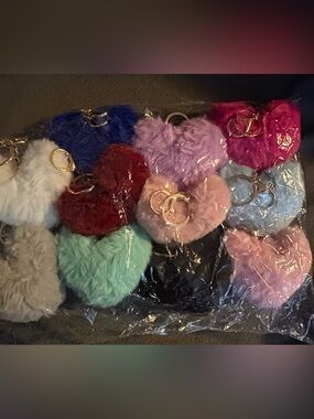 Plush Heart Keychain Bag Charm - Assorted Colors set of 11